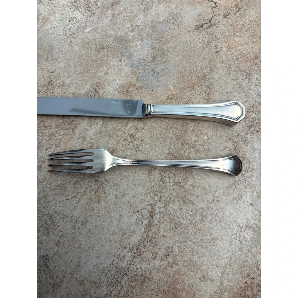 Reed & Barton Pointed Antique Silver Knife and Fork Set Monogram ASR